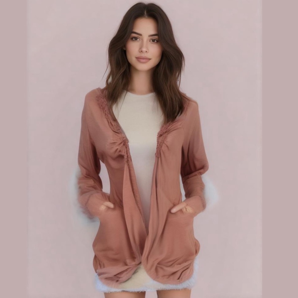 Free People Dust Rose Pink Lightweight Ruffled Long Sleeve Cardigan Shrug SM